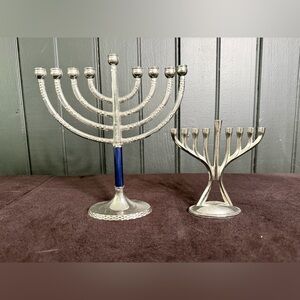Elegant Silver and Blue Menorah Set of 2